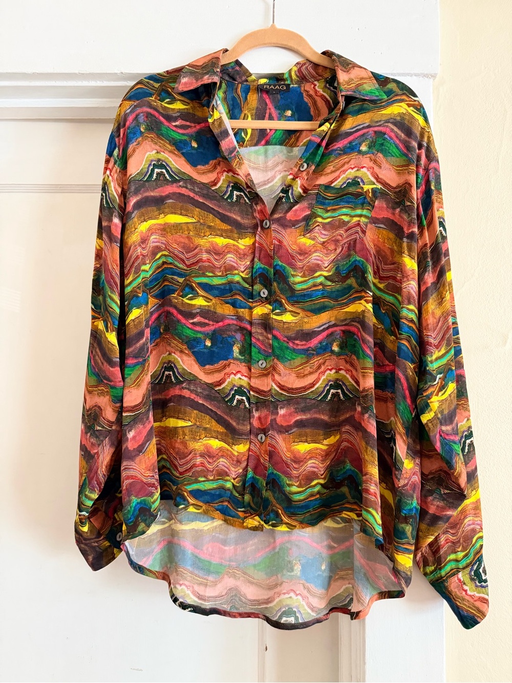 Multicolor Wave-Print Button Down Shirt